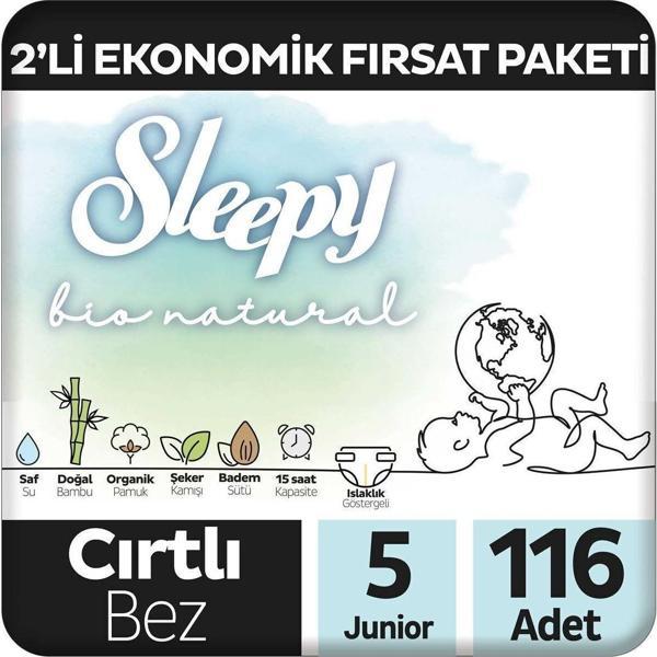 SLEEPY BİO NATURAL CIRTLI BEZ 5NO 58Lİ 2 ADET - Image 1