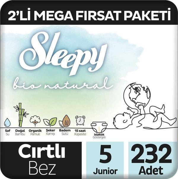 SLEEPY BİO NATURAL CIRTLI BEZ 5NO 58Lİ 4 ADET - Image 1
