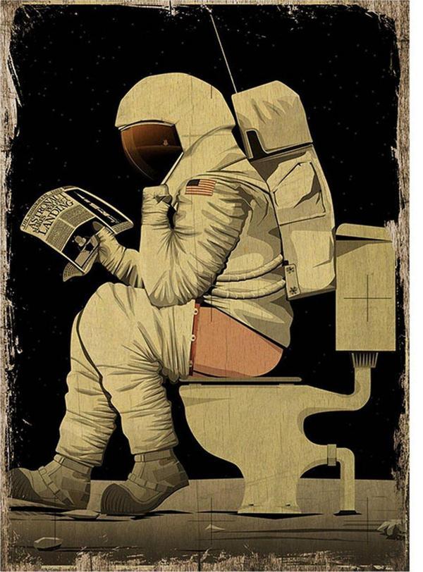Bedeko Tuvalette Astronot Tasarım Ahşap Tablo 50Cm X 70Cm - Image 1