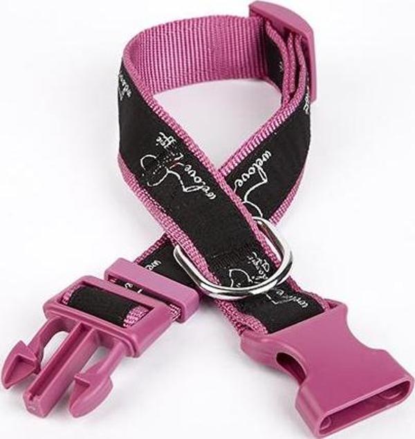 Doggie Köpek Desenli Dokuma Köpek Boyun Tasması 3 cm x 36-60 cm Mor - Image 1