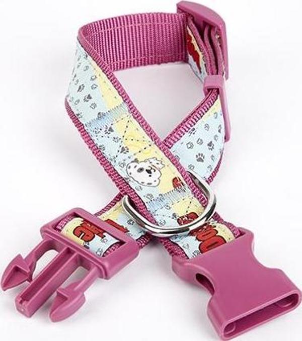 Doggie Pati Desenli Dokuma Köpek Boyun Tasması 3 cm x 36-60 cm Mor - Image 1