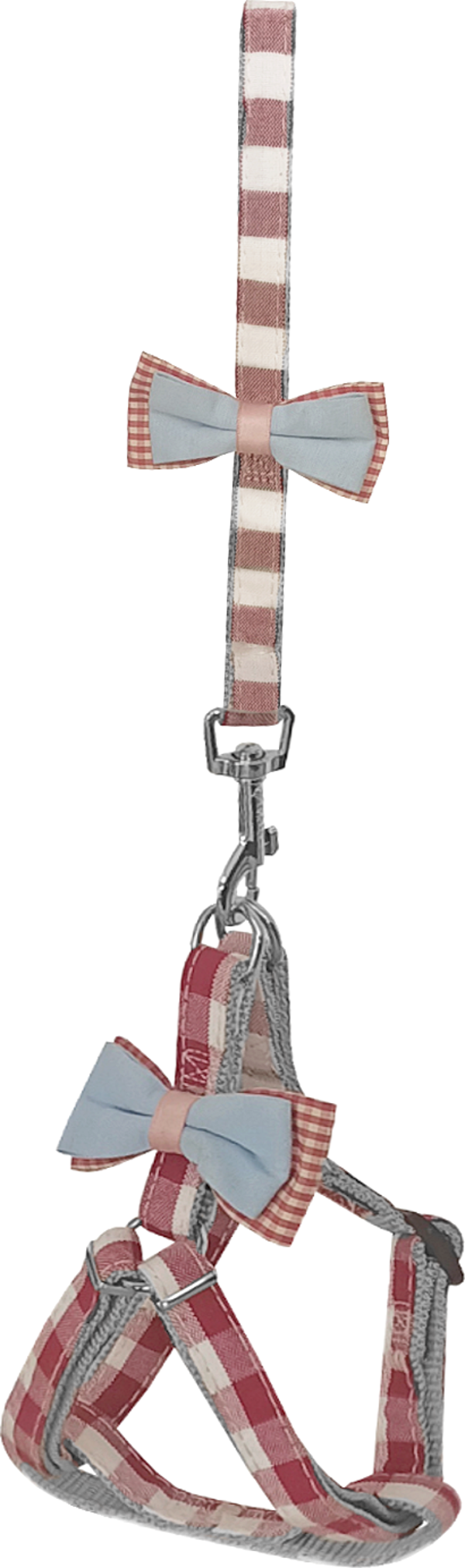 Köpek Göğüs Tasma Seti Ekose Desenli Papyonlu 1.5 cm*35-48 cm Kırmızı - Image 1
