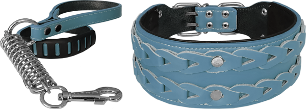Markapet Elegance Deri İşlemeli Lüks Köpek Tasma Seti XL 7 cm*60-68 cm Turkuaz - Image 1