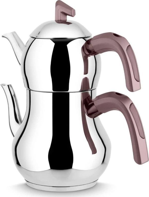 Lines Şahmeran Aile Boy Soft Kulp Çelik Çaydanlık - Rose - Image 1