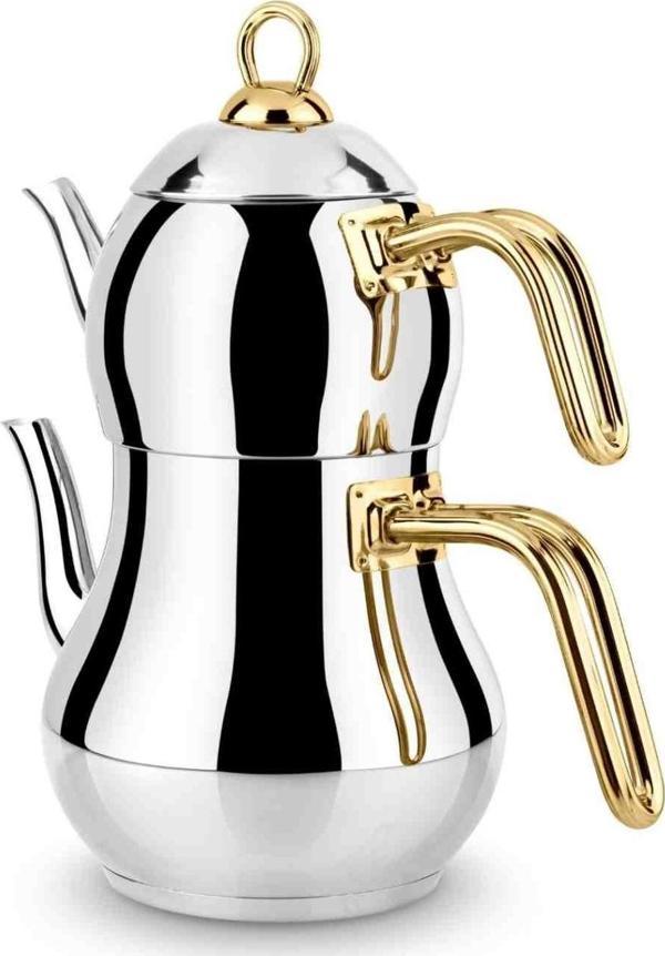 Lines Şahmeran Mini Boy Altın Kulp Çelik Çaydanlık - Image 1