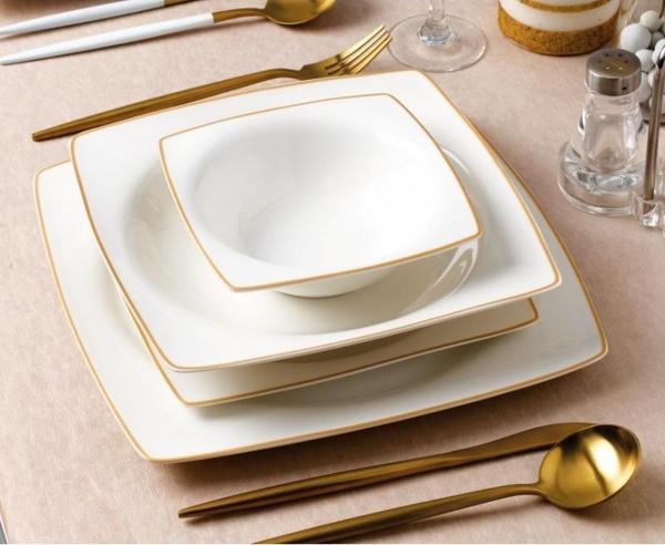 Sıla Porselen BN-102 24 Parça Bone Porselen Yemek Takımı - Altın - Image 1