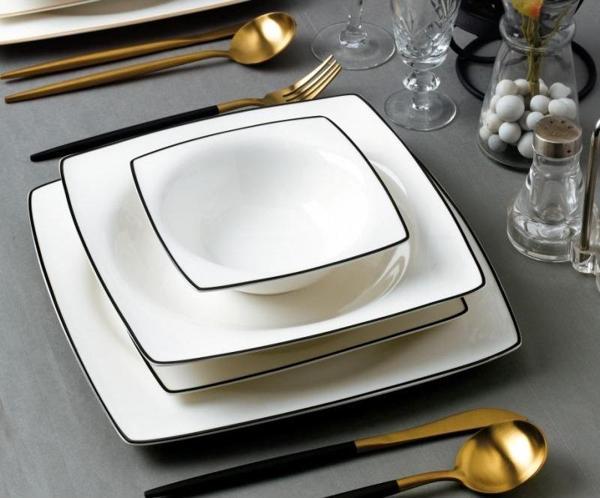 Sıla Porselen BN-104 24 Parça Bone Porselen Yemek Takımı - Lacivert - Image 1