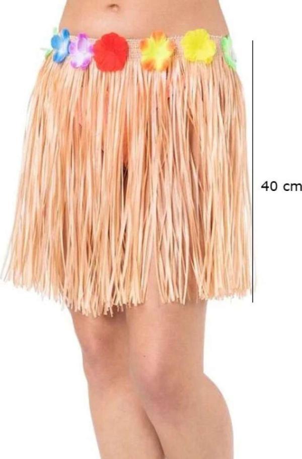 Yetişkin ve Çocuk Uyumlu Saman Renk Püsküllü Hawaii Luau Hula Etek 40 - Image 1