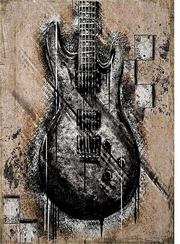 Bedeko Elektro Gitar Desenli Ahşap Tablo - Image 1
