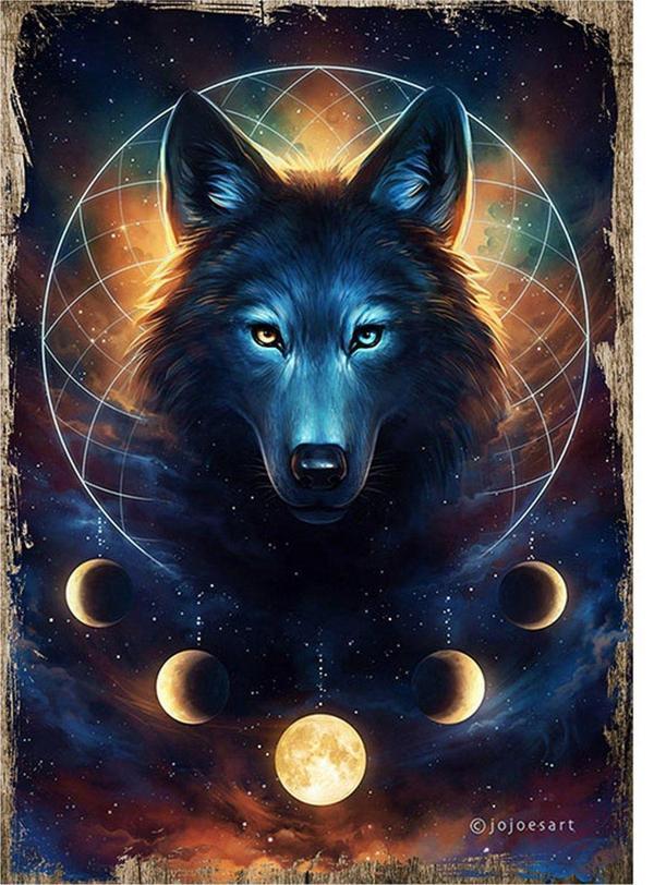 Bedeko Ahşap Tablo Kurt Dreamcatcher - Image 1