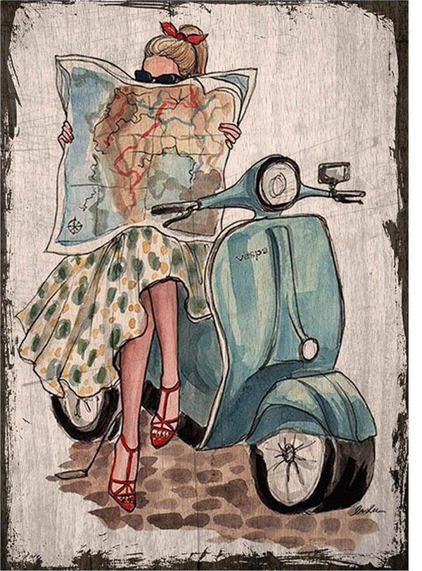 Bedeko Ahşap Tablo Vespa Motorsiklet Ve Kız - Image 1