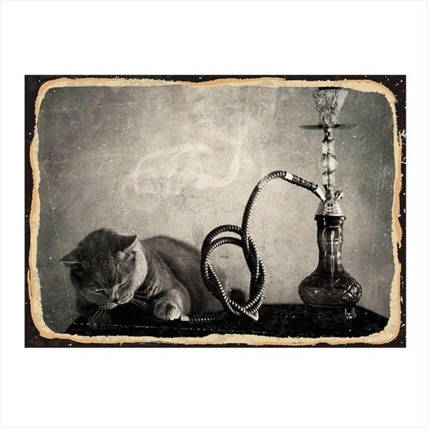 Bedeko Nargile İçen Kedi Art Mdf Poster - Image 1