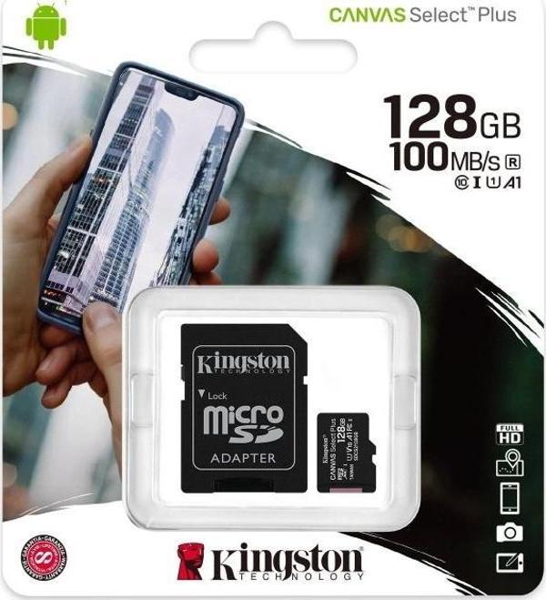 Kıngston Sdcs2/128gb, Canvas, Cl10, 100mb/s, Microsd Kart Bellek (sd Adaptörlü) - Image 1