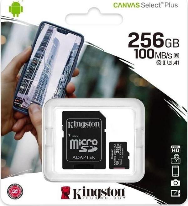 Kıngston Sdcs2/256gb, Canvas, Cl10, 100mb/s, Microsd Kart Bellek (sd Adaptörlü) - Image 1