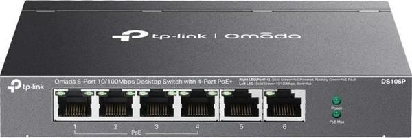 Tp-lınk Omada Ds106p 4 Port 10/100+2 Port 10/100 Uplınk 67w 250 Metre Poe Mesafe Metal Kasa Swıtch - Image 1