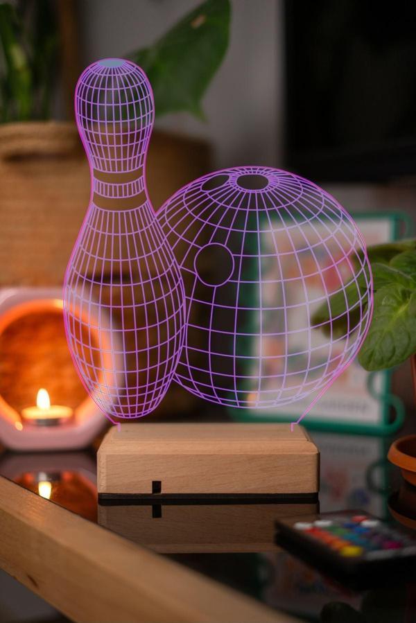 3D Bowling Temalı Kişiye Özel İsimli 16 Renk Işık Kumandalı Seçkin Hediyelik Aşk ve Sevgi Lambası - Image 1