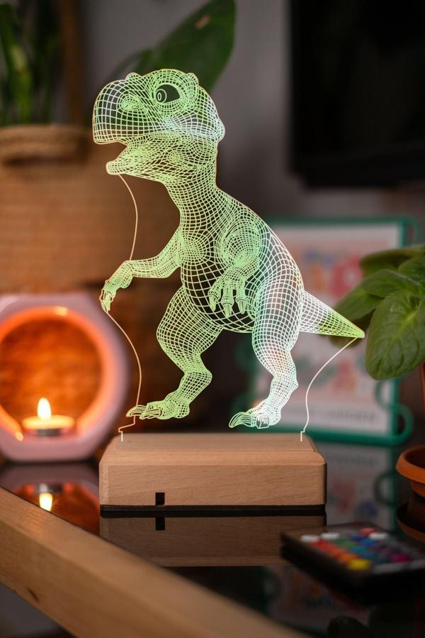 T-REX Dinazor Tema Kişiye Özel İsimli 16 Renk Işık Kumandalı Seçkin Hediyelik Aşk ve Sevgi Lambası - Image 1