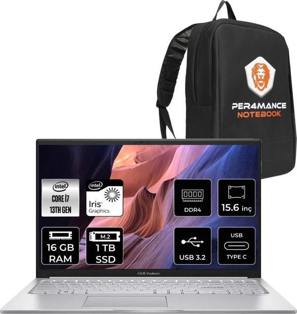 Vivobook 15 Intel Core I7 1355U 16GB 1tb SSD 15.6' Fhd Fdos Taşınabilir Bilgisayar X1504VA-NJ412 & Per4 Çanta NJ412P81 - Image 1