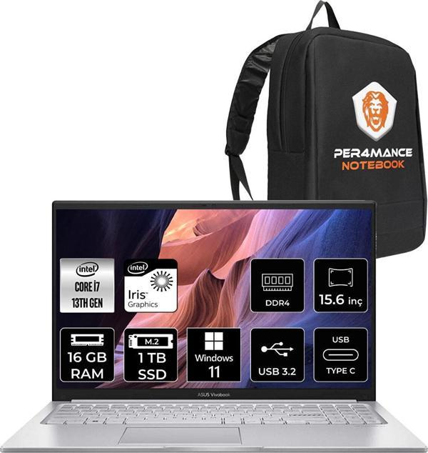 Vivobook 15 Intel Core I7 1355U 16GB 1tb SSD 15.6' Fhd W11P Taşınabilir Bilgisayar X1504VA-NJ412 & Per4 Çanta NJ412P131 - Image 1