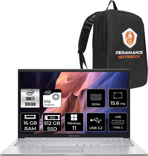 Vivobook 15 Intel Core I7 1355U 16GB 512GB SSD 15.6' Fhd W11H Taşınabilir Bilgisayar X1504VA-NJ412 & Per4 Çanta - Image 1