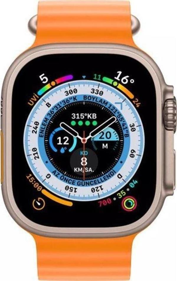 Schitec T800 Ultra 2024 Android İos Uyumlu Akıllı Saat Gümüş Kasa Turuncu Kordon - Image 1