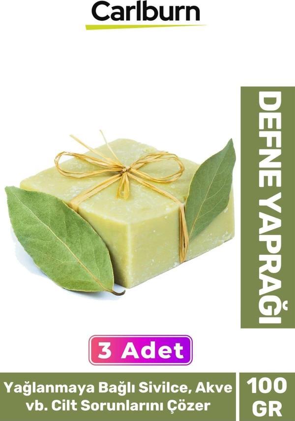 Doğal Güzel Kokulu El Yüz Saç Vücut Cilt Onaran Kolajen Etkili Defne Yaprağı Bitkisel Sabun 3 Adet - Image 1