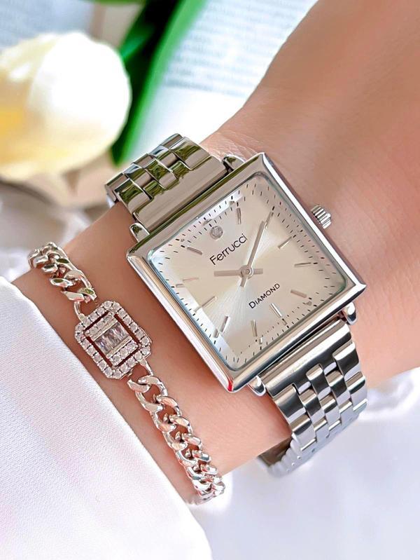 Ferrucci Diamond Pırlanta Taşlı Ve Sertifikalı Özel Kutulu Kadın Kol Saati+Bileklik BFC.01118-01 - Image 1