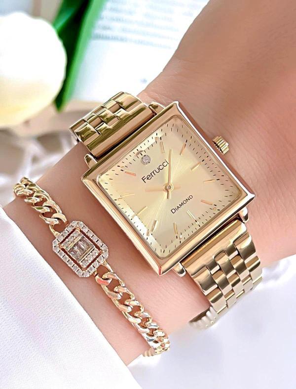 Ferrucci Diamond Pırlanta Taşlı Ve Sertifikalı Özel Kutulu Kadın Kol Saati+Bileklik BFC.01118-02 - Image 1