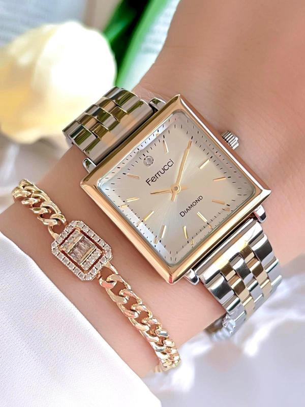 Ferrucci Diamond Pırlanta Taşlı Ve Sertifikalı Özel Kutulu Kadın Kol Saati+Bileklik BFC.01118-04 - Image 1