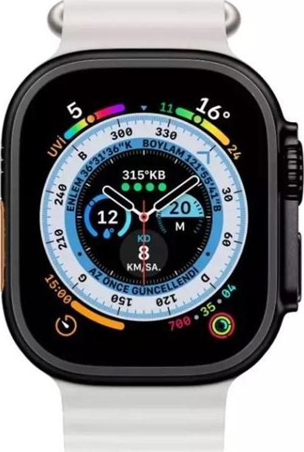 Winex T800 Ultra 2024 Android İos Uyumlu Akıllı Saat Siyah Kasa Beyaz Kordon - Image 1