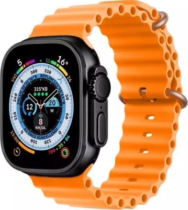 Winex T800 Ultra 2024 Android İos Uyumlu Akıllı Saat Siyah Kasa Turuncu Kordon - Image 1