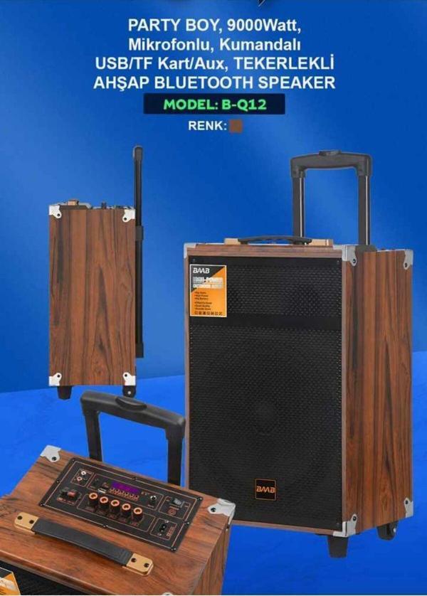 Blic B-Q12 Süper Bass Kumandalı Taşınabilir Kablosuz Mikrofonlu Bluetooth Hoparlör Karaoke Sistemi - Image 1