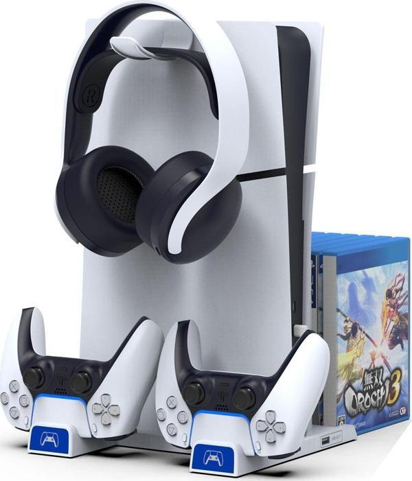 Havuz Elektronik Ps5 Playstation 5 Uyumlu Slim Dikey Şarj Standı Vertical Charging Dock 5 In1 Vertical Stand - Image 1