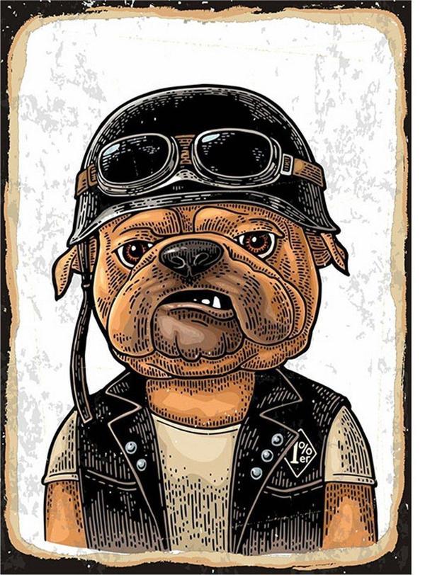 Bedeko Motorcu Köpek Desenli Mdf Tablo - Image 1