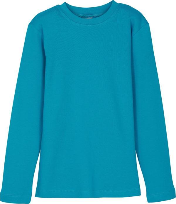 Koyu Turkuaz Basic Unisex Çocuk Sıfır Yaka Uzun Kollu Tişört - Image 1
