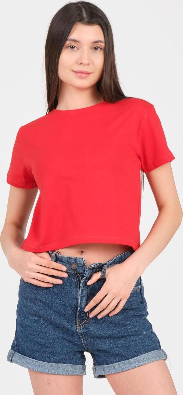 As Collection Kırmızı Bisiklet Yaka Kısa Kol Örme Kadın Crop - Image 1