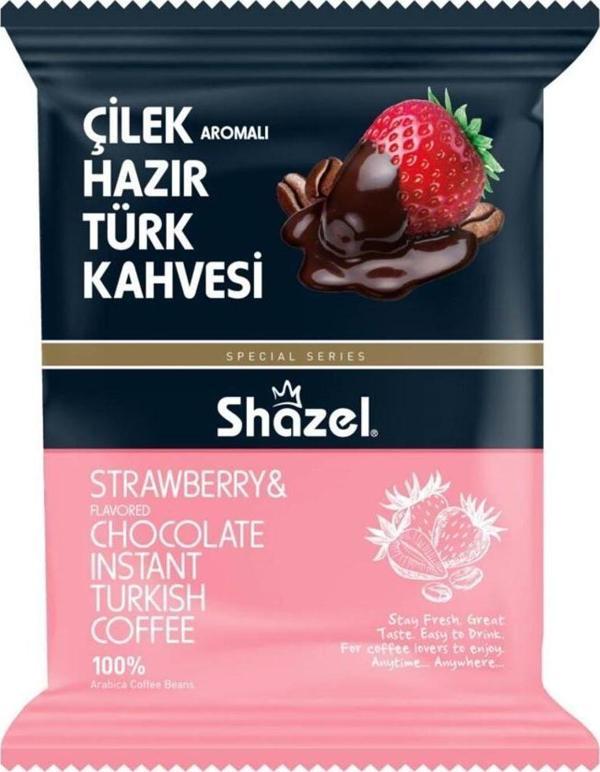 Shazel Özel Seri Çilekli Hazır Türk Kahvesi 100 Gr X 10 Adet (Aromalı) - Image 1