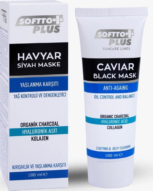Softto Plus Havyar Yaşlanma Karşıtı Yağ Kontrol ve Dengeleyici Siyah Maske 100ML - Image 1
