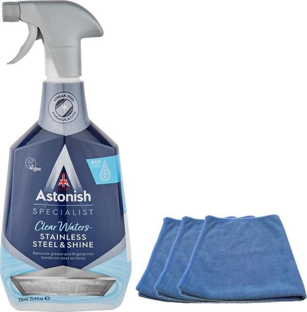 Astonish Paslanmaz Çelik Temizleyici 750 Ml + Mikrofiber Bez 3 Adet - Image 1