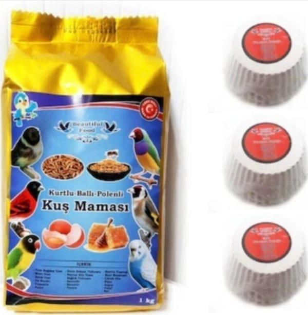 Beautiful Food Kurtlu Kuş Maması 1 Kg Ve 3 Adet Gaga Taşı - Image 1