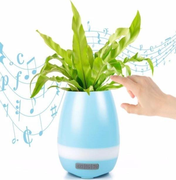 Akıllı Saksı Bluetooth Hoparlör Dokunmatik Işıklı Gece Lambası Mp3 Çalar(MAVİ) - Image 1