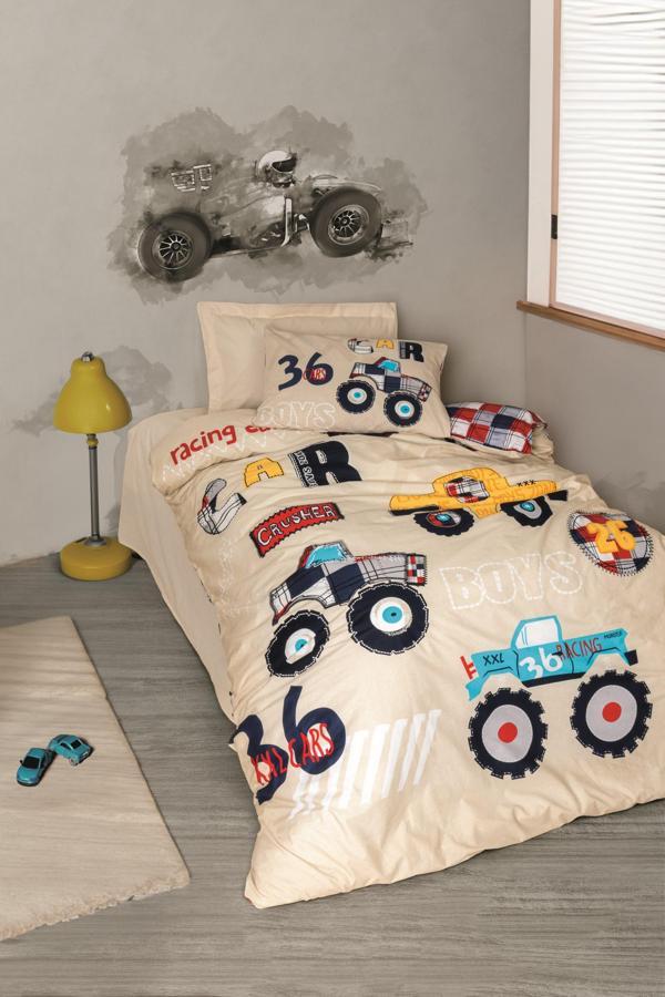 Cotton Box Junior Tek Kişilik Lastikli Çarşaflı Nevresim Takımı Cars Bej - Image 1