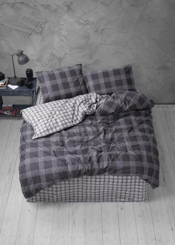 Cozy Home Çift Kişilik Lastikli Çarşaflı Nevresim Takımı Ekose Antrasit - Image 1