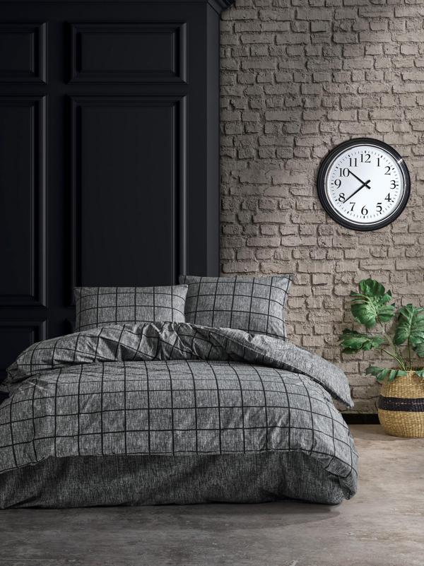 Cozy Home Çift Kişilik Lastikli Çarşaflı Nevresim Takımı Kare Siyah - Image 1