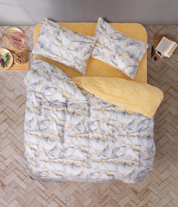 Cozy Home Çift Kişilik Lastikli Çarşaflı Nevresim Takımı Mermer Sarı - Image 1