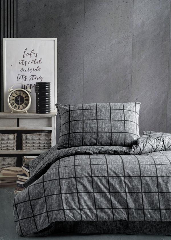 Cozy Home Tek Kişilik Lastikli Çarşaflı Nevresim Takımı Kare Siyah - Image 1
