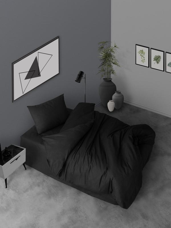 Cozy Home Tek Kişilik Lastikli Çarşaflı Nevresim Takımı Simple Siyah - Image 1