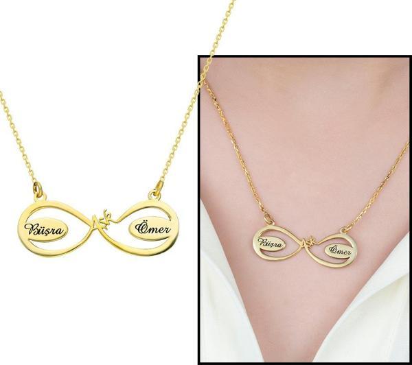 Kişiye Özel İsim Yazılı Gold Renk 925 Ayar Gümüş Aşk-Sonsuzluk Kolye - Image 1