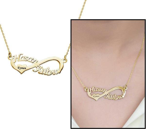 Kişiye Özel İsim Yazılı Gold Renk 925 Ayar Gümüş Sonsuzluk Kolye - Image 1