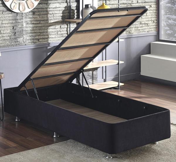 Niron Ela Baza - 80x180 cm Tek Kişilik Sandıklı Siyah Kumaş Baza Silinebilir Soho Kumaş - Image 1